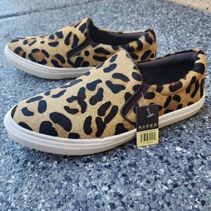 Roper Leather Animal Print Calf Hair Slip-on Loafer Flat Sneakers 8.5